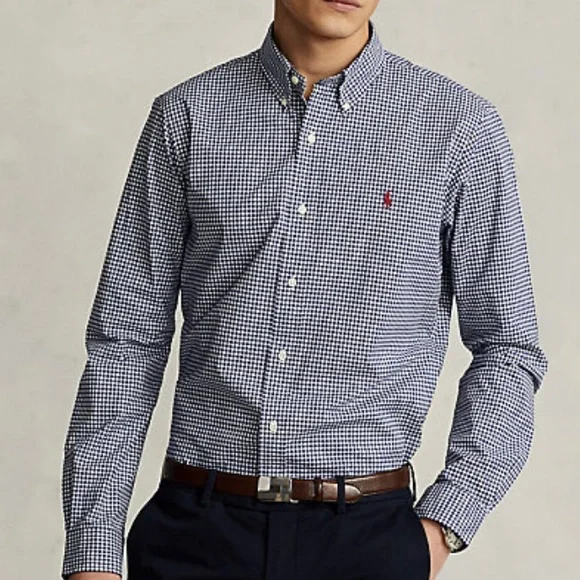 NEW Ralph Lauren Classic Fit Gingham Stretch Poplin Button Up Shirt - Picture 2 of 6